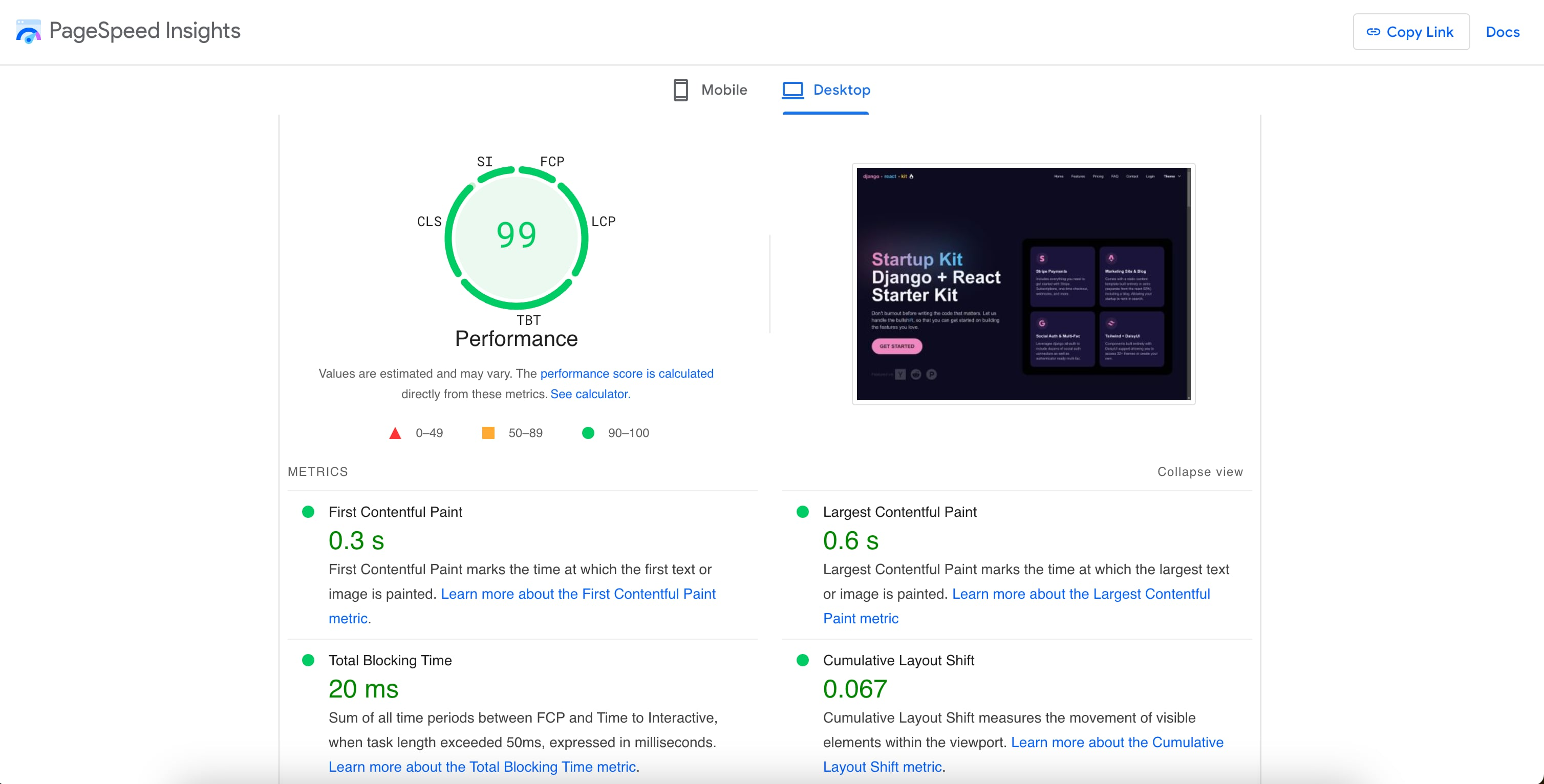 PageSpeed Insights Score